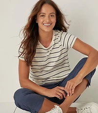 Women's Soft Stretch Supima-Blend Tee, Crewneck Short-Sleeve Striped