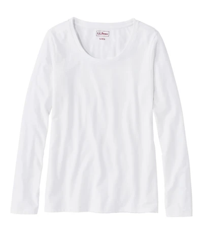 Women's Soft Stretch Supima-Blend Tee, Scoopneck Long-Sleeve