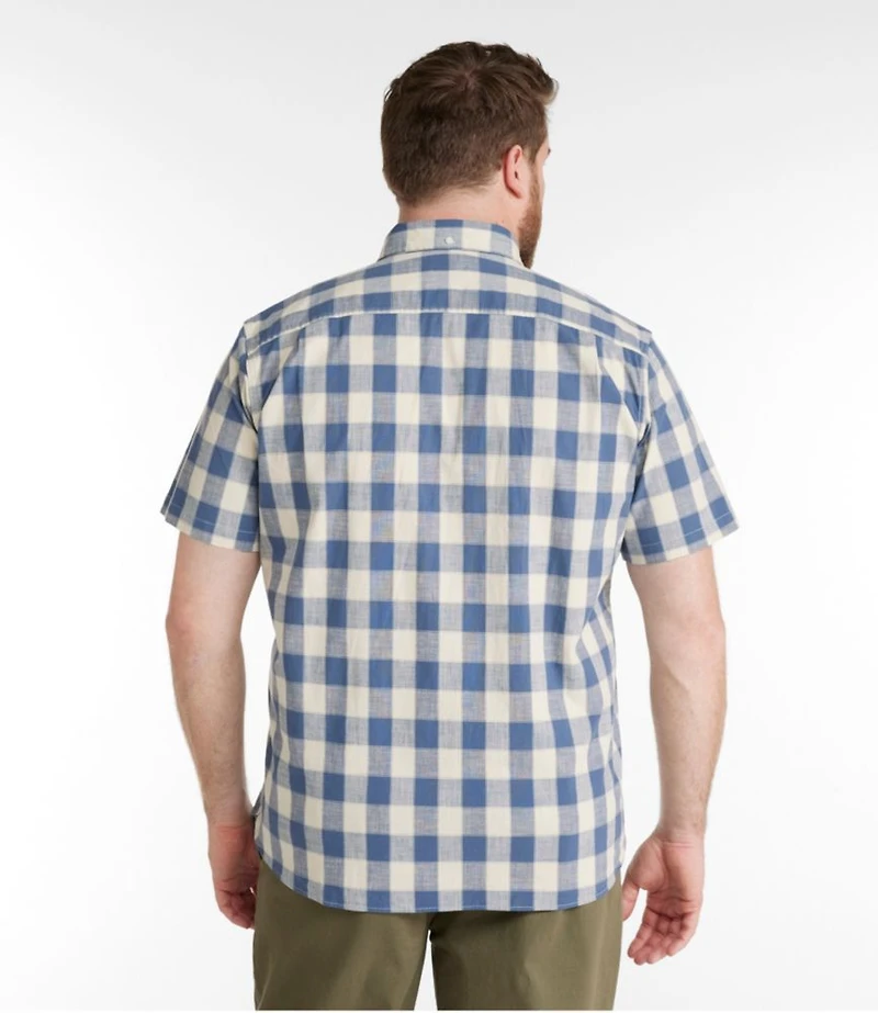 Men's Comfort Stretch® Chambray Shirt, Traditional Untucked Fit, Short-Sleeve, Plaid