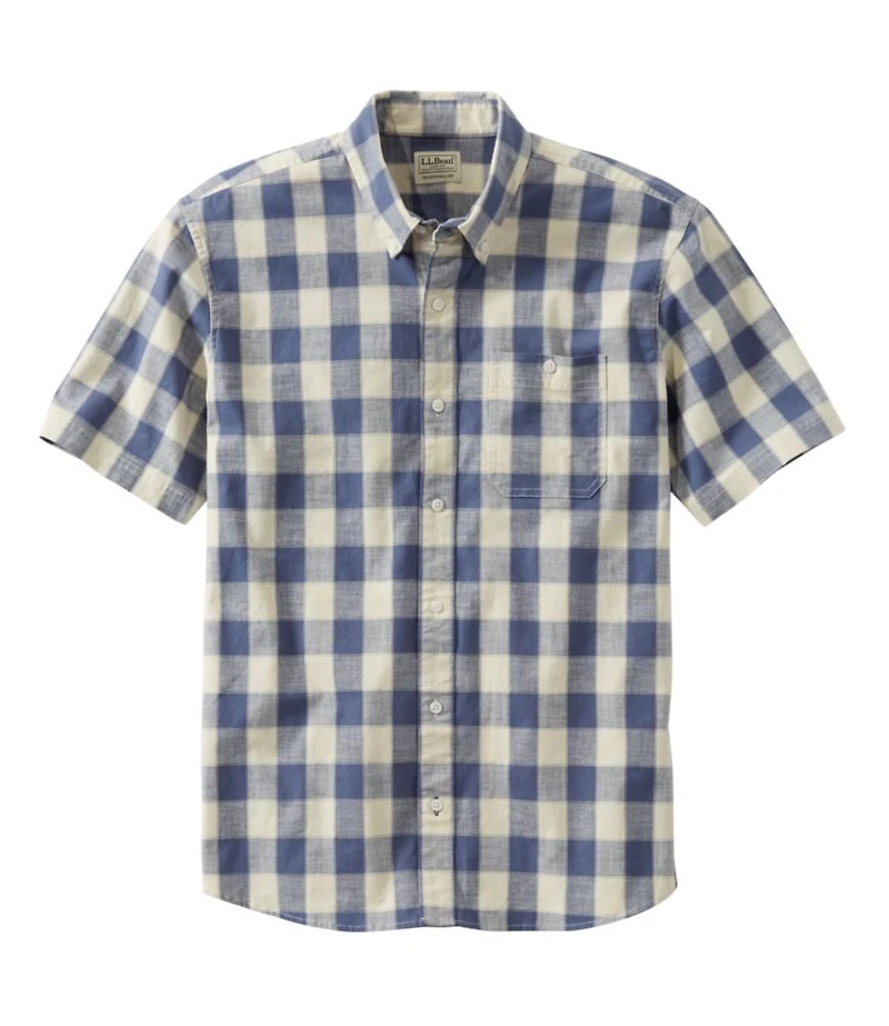 Men's Comfort Stretch® Chambray Shirt, Traditional Untucked Fit, Short-Sleeve, Plaid