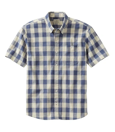 Men's Comfort Stretch® Chambray Shirt, Traditional Untucked Fit, Short-Sleeve, Plaid