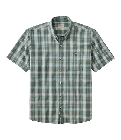 Men's Comfort Stretch® Chambray Shirt, Traditional Untucked Fit, Short-Sleeve, Plaid