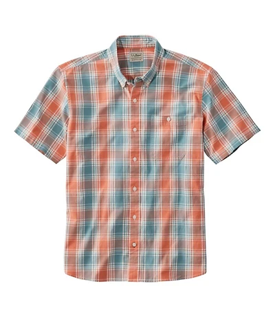 Men's Comfort Stretch® Chambray Shirt, Traditional Untucked Fit, Short-Sleeve, Plaid