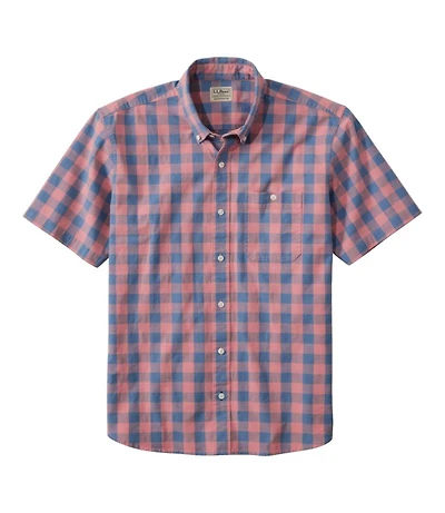 Men's Comfort Stretch® Chambray Shirt, Traditional Untucked Fit, Short-Sleeve, Plaid