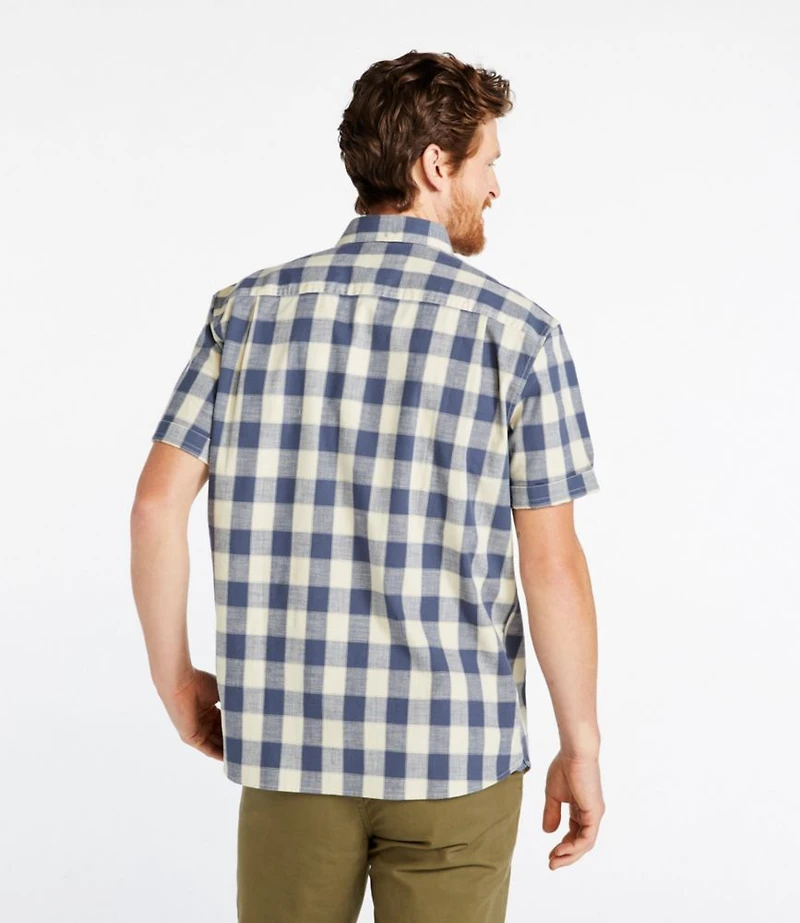 Men's Comfort Stretch® Chambray Shirt, Traditional Untucked Fit, Short-Sleeve, Plaid