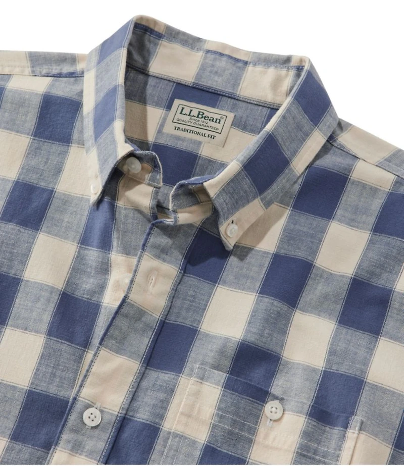Men's Comfort Stretch® Chambray Shirt, Traditional Untucked Fit, Short-Sleeve, Plaid