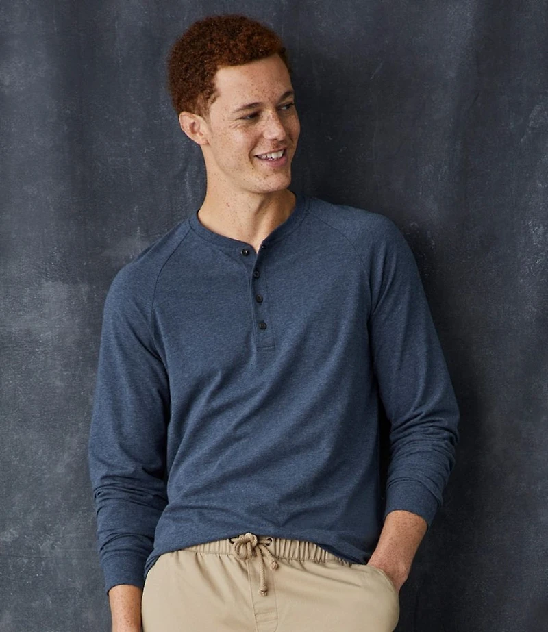 Men's Comfort Stretch Pima Tee Shirt, Long-Sleeve Henley