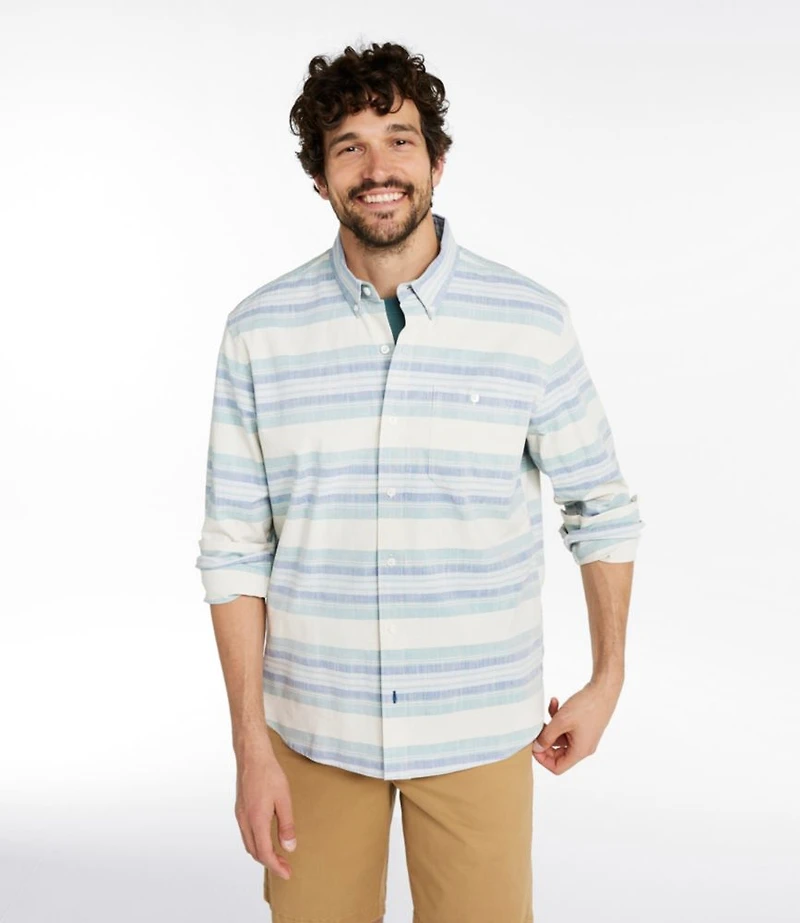 Men's Comfort Stretch Chambray Shirt, Traditional Untucked Fit, Long-Sleeve, Stripe