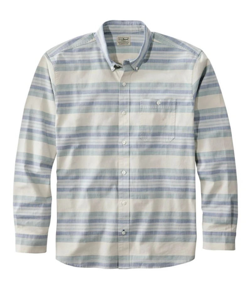 Men's Comfort Stretch Chambray Shirt, Traditional Untucked Fit, Long-Sleeve, Stripe