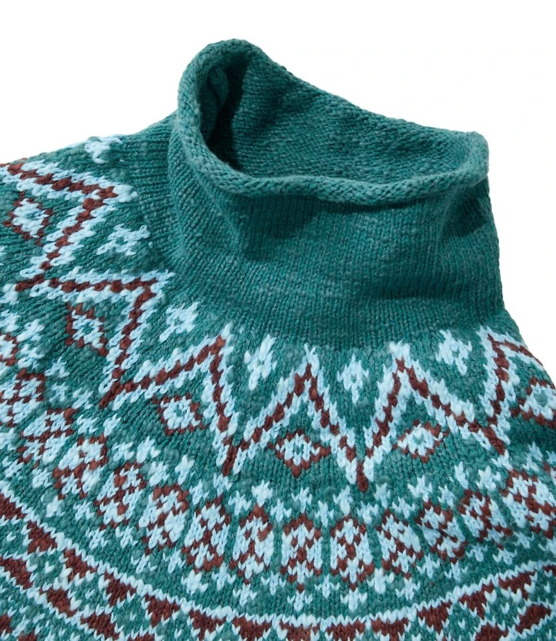 Women's Cotton Ragg Sweater, Funnelneck Pullover Fair Isle