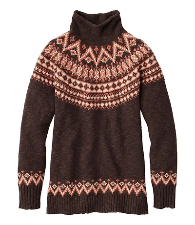 Women's Cotton Ragg Sweater, Funnelneck Pullover Fair Isle