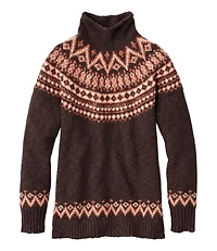 Women's Cotton Ragg Sweater, Funnelneck Pullover Fair Isle