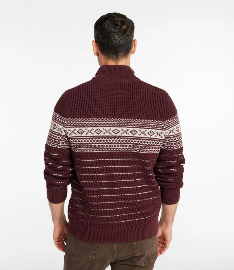 Men's L.L.Bean Organic Cotton Waffle Sweater, Quarter-Zip, Fair Isle