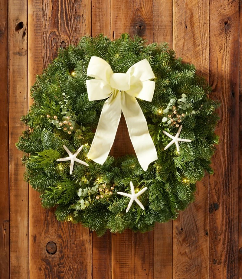 Coastal Evergreen Wreath, Lighted, 24"