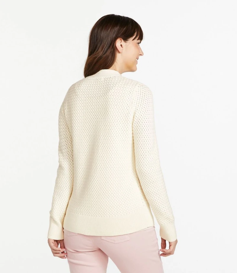 Women's Basketweave Sweater, Button-Front Cardigan