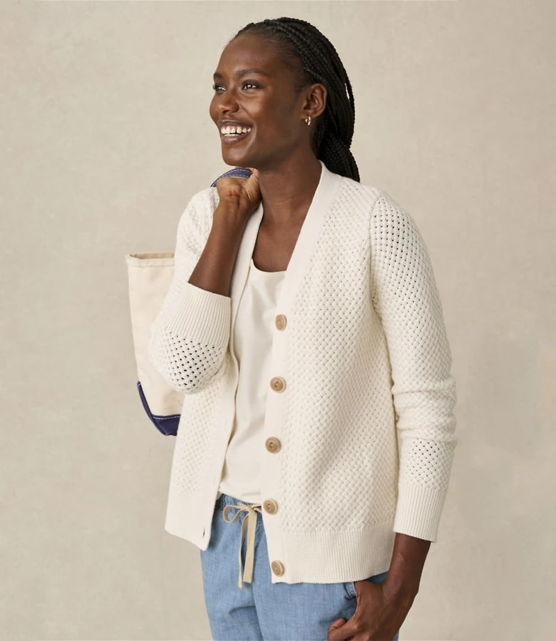 Women's Basketweave Sweater, Button-Front Cardigan