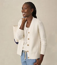 Women's Basketweave Sweater, Button-Front Cardigan