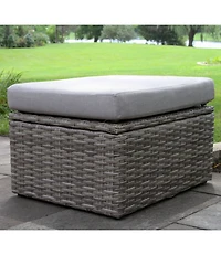 Wicker Storage Sofa and Teak Coffee Table Set