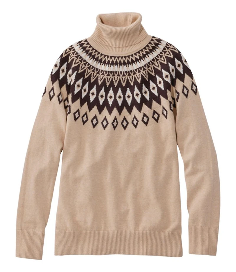Women's Cotton/Cashmere Sweater, Turtleneck Fair Isle