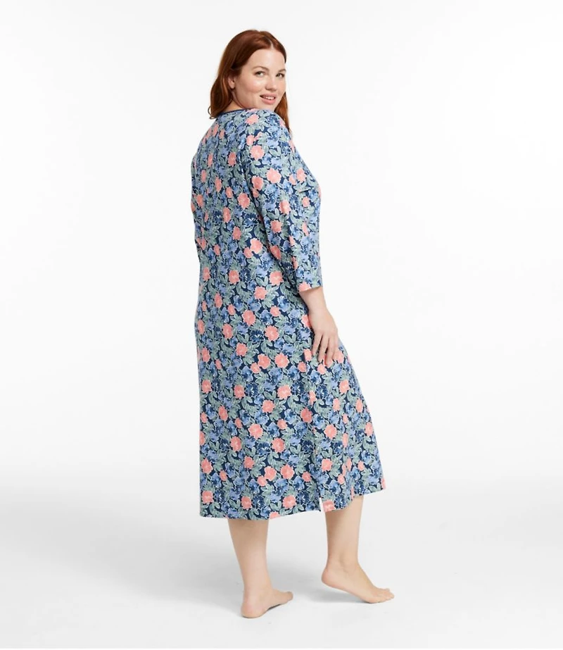 Women's Supima Nightgown, V-Neck Three-Quarter-Sleeve, Print
