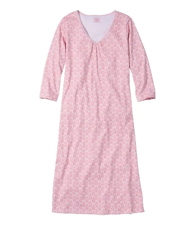 Women's Supima® Nightgown, V-Neck Three-Quarter-Sleeve Print