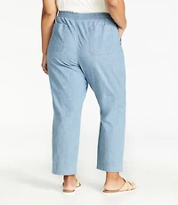 Women's Lakewashed Pull-On Chinos, Mid-Rise Chambray Ankle Pants