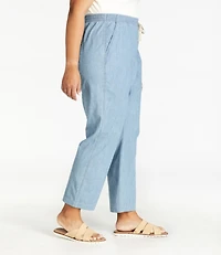 Women's Lakewashed Pull-On Chinos, Mid-Rise Chambray Ankle Pants