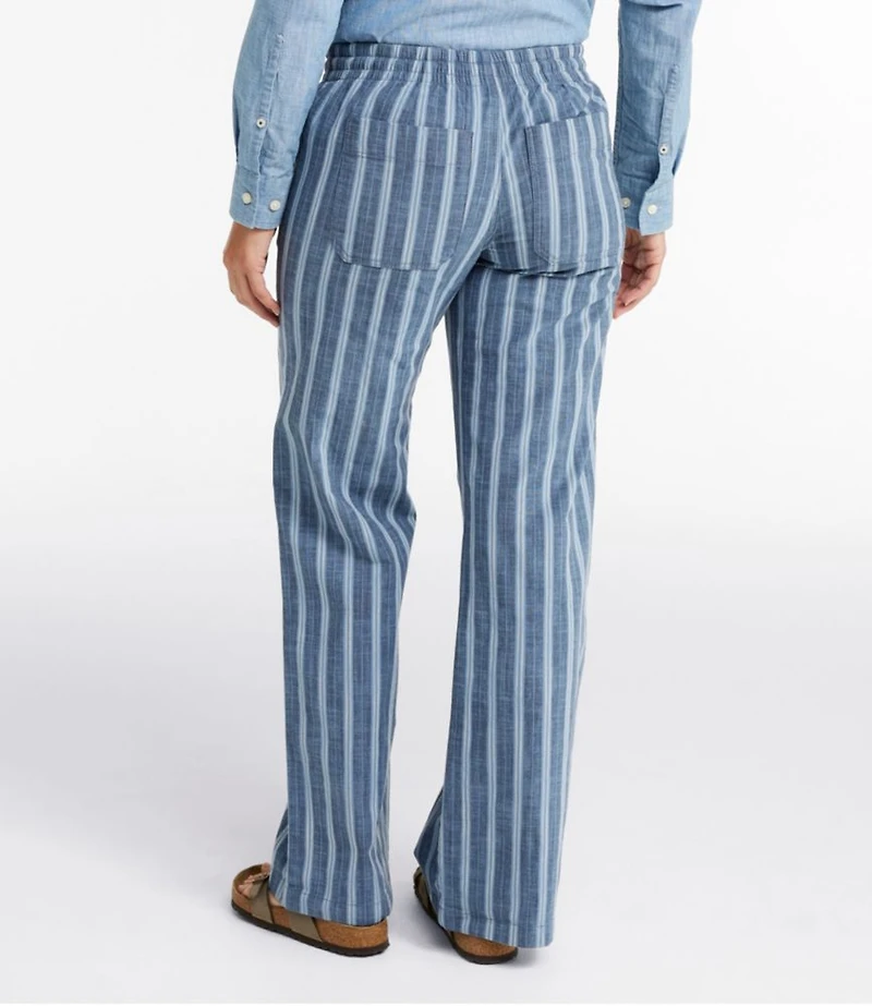 Women's Lakewashed Pull-On Chinos, Mid-Rise Wide-Leg Stripe Chambray