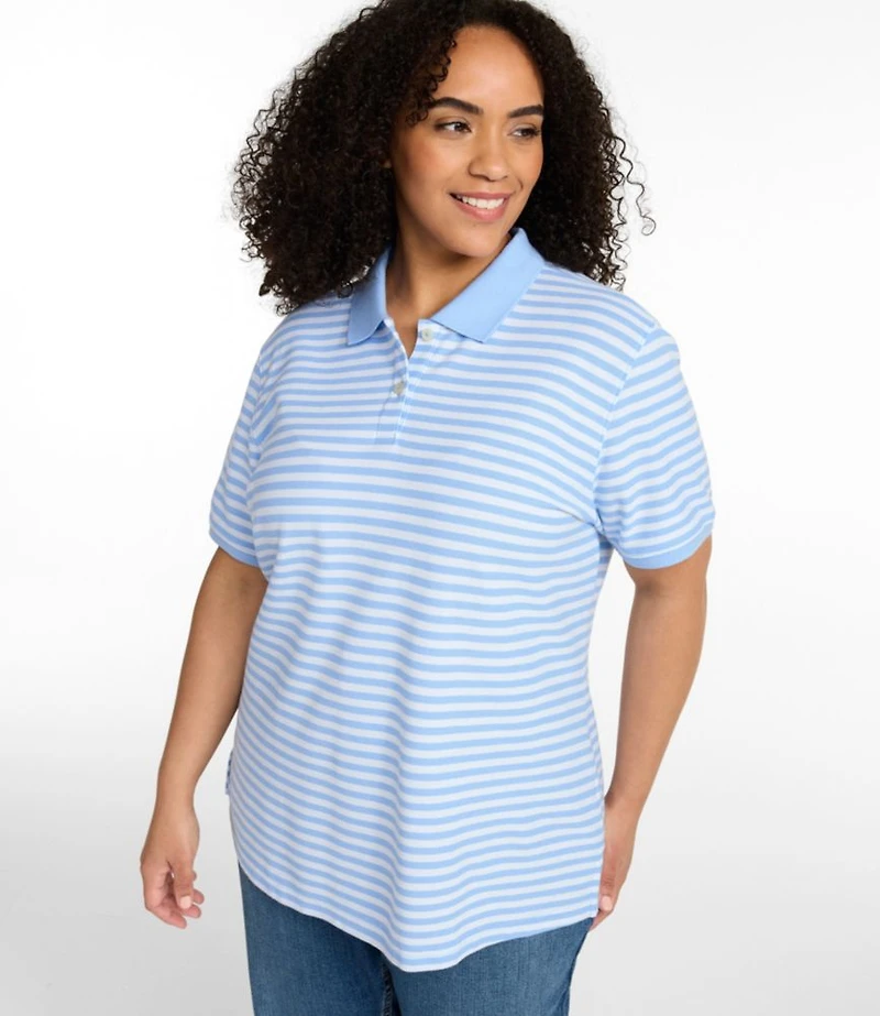 Women's Premium Double L Polo, Short-Sleeve Relaxed Fit Stripe