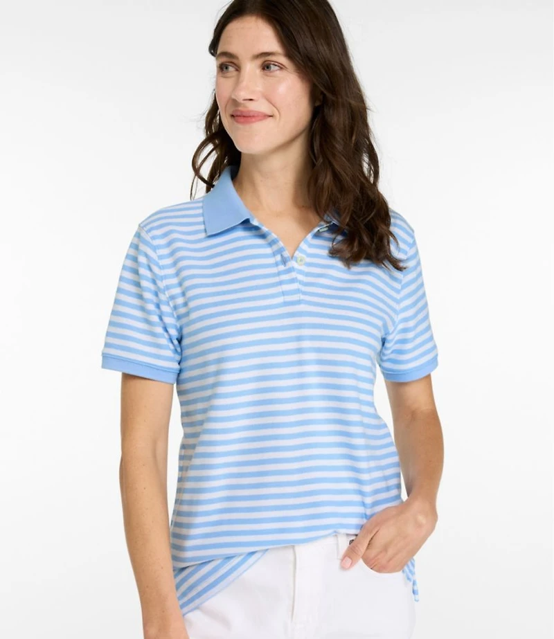 Women's Premium Double L Polo, Short-Sleeve Relaxed Fit Stripe