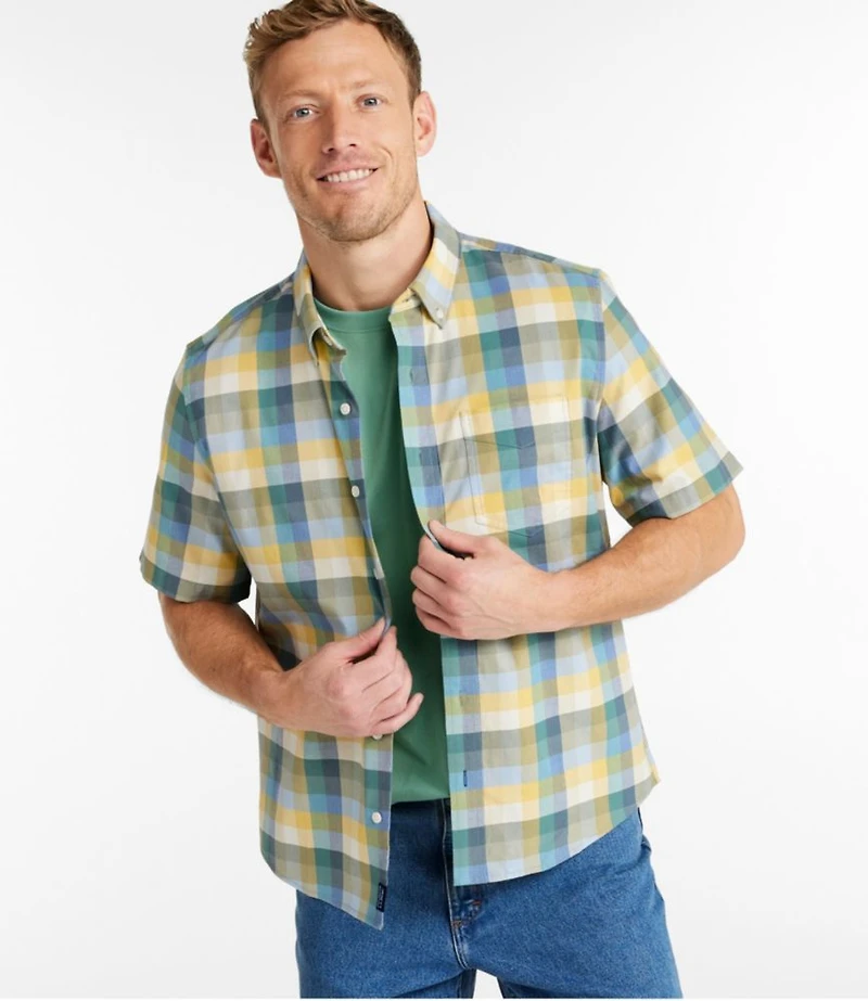 Men's Comfort Stretch® Oxford, Slightly Fitted Untucked Fit, Short-Sleeve, Plaid