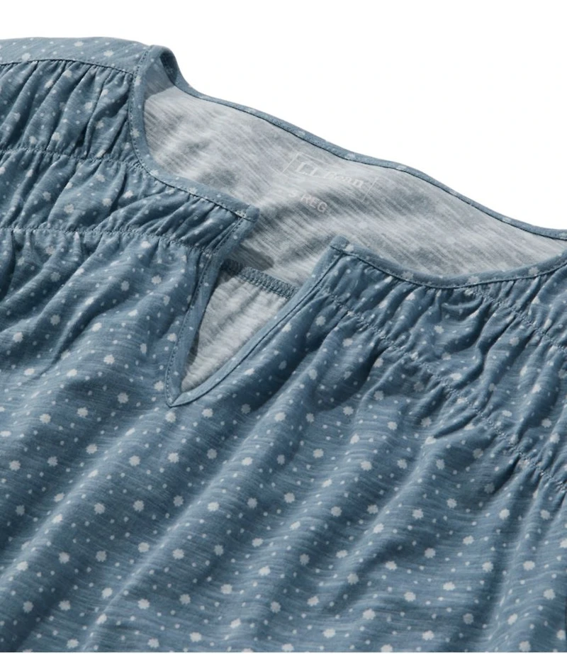 Women's Organic Cotton Tee, Smocked Notch-Neck Short-Sleeve Print