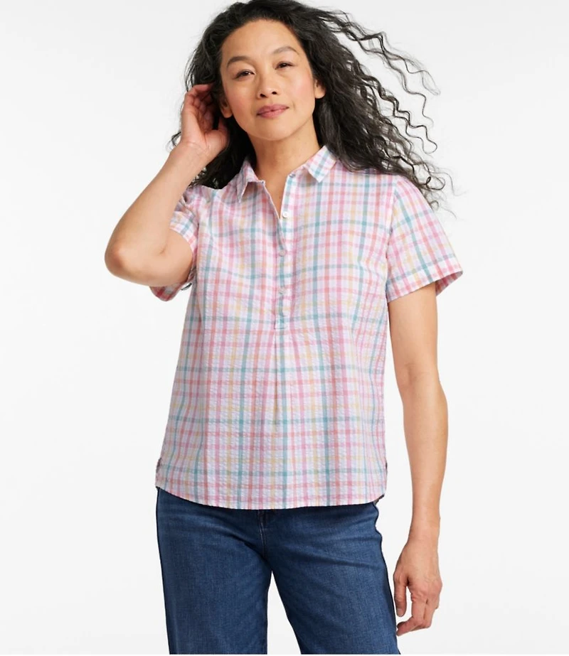Women's Vacationland Seersucker Shirt, Short-Sleeve Popover Plaid