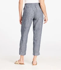 Women's Premium Linen Pull-On Ankle Pants, Mid-Rise Tapered-Leg Stripe