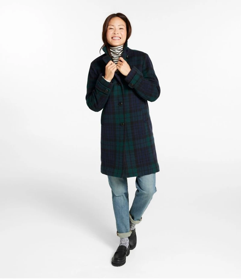 Women's Classic Lambswool Polo Coat, Three-Quarter, Pattern