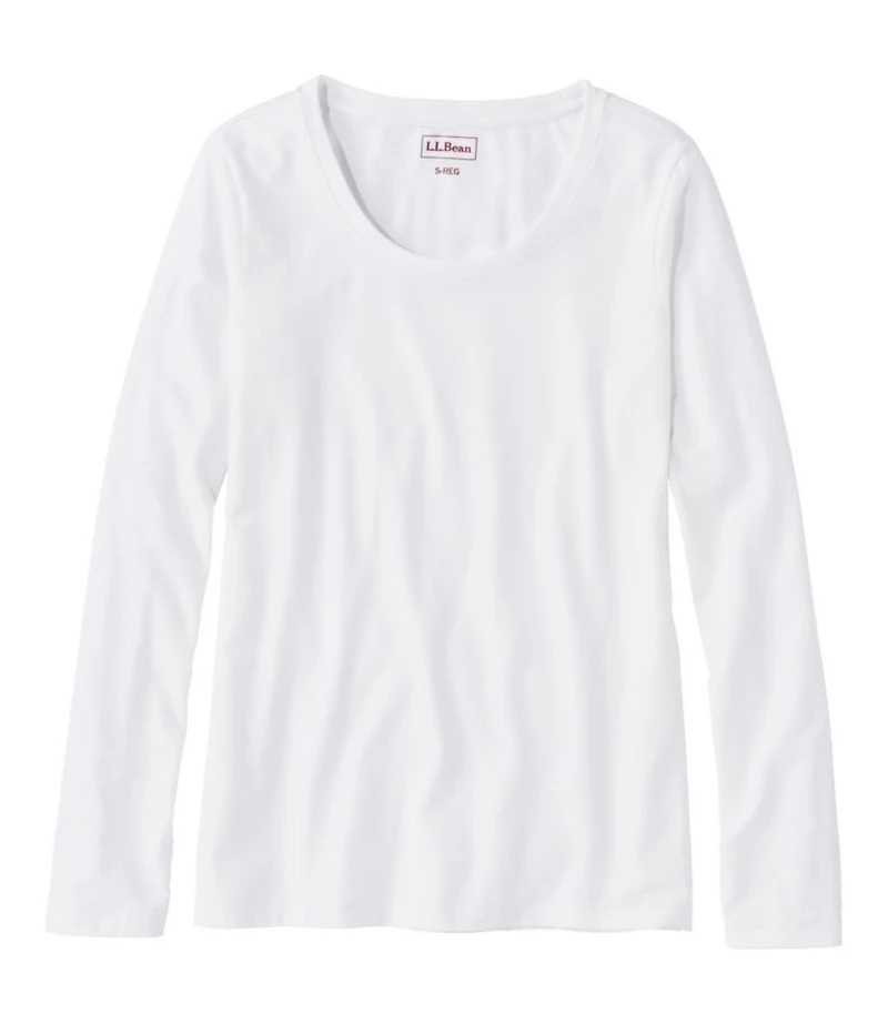 Women's Soft Stretch Supima-Blend Tee, Scoopneck Long-Sleeve