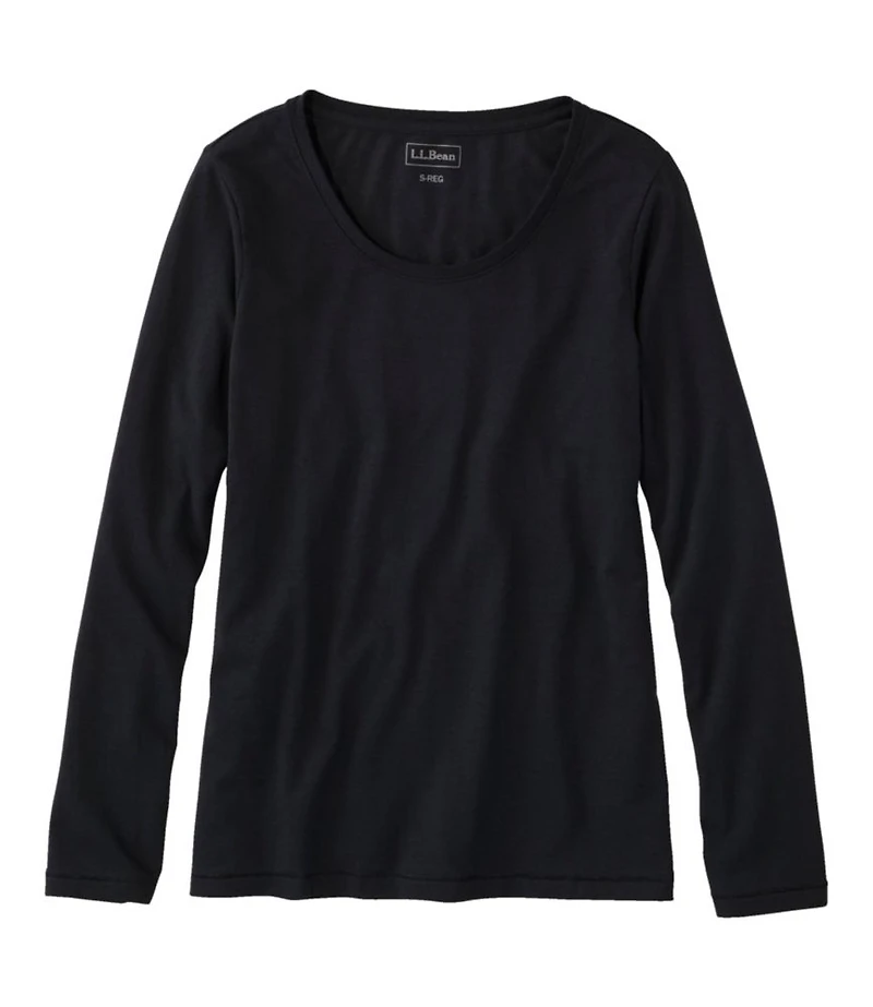 Women's Soft Stretch Supima-Blend Tee, Scoopneck Long-Sleeve