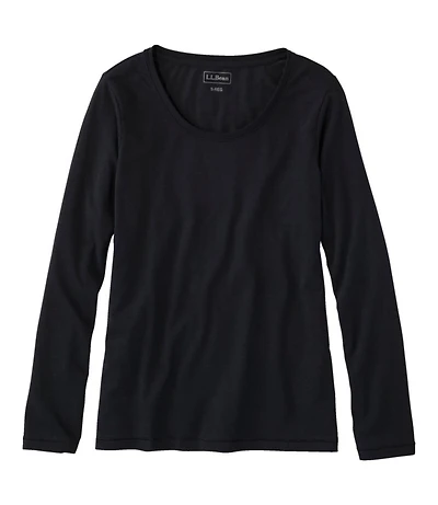 Women's Soft Stretch Supima-Blend Tee, Scoopneck Long-Sleeve