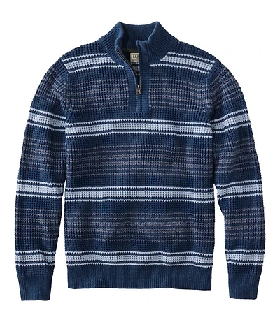 Men's Organic Cotton Waffle Sweater, Quarter Zip, Stripe
