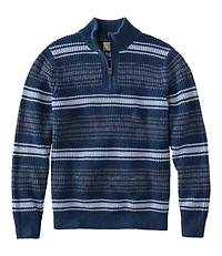 Men's Organic Cotton Waffle Sweater, Quarter Zip, Stripe
