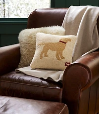 Wool Hooked Throw Pillow, Yellow Dog, 14" x 14"