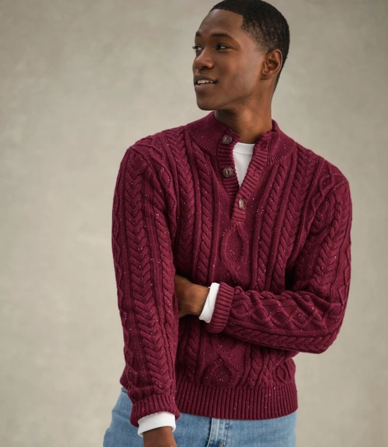 Men's Bean's Heritage Soft Cotton Fisherman Sweater, Button-Mock