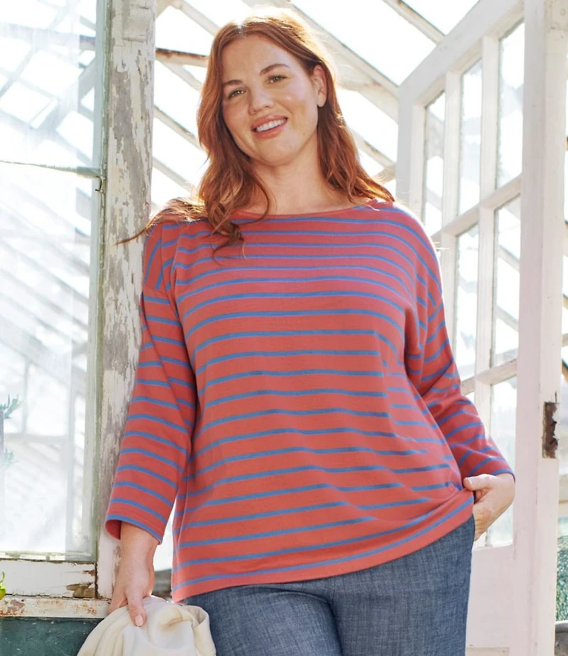 Women's Heritage Mariner Top, Boatneck Three-Quarter-Sleeve Stripe