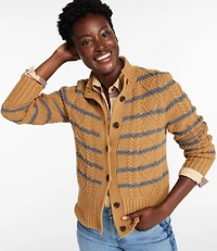 Women's Signature Cotton Fisherman Sweater, Short Cardigan Stripe