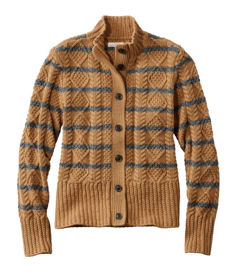 Women's Signature Cotton Fisherman Sweater, Short Cardigan Stripe