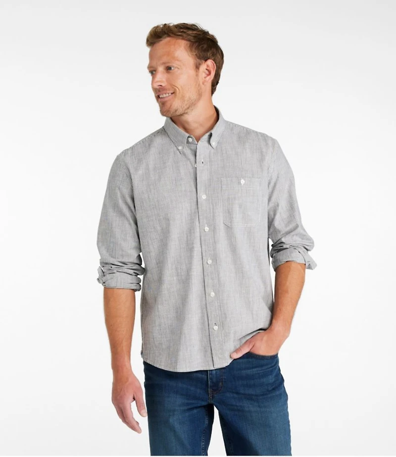 Men's Comfort Stretch Chambray Shirt, Long-Sleeve, Slightly Fitted Untucked Fit, Stripe