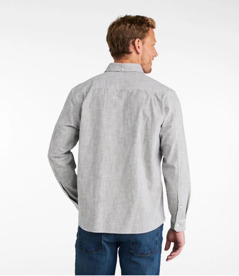 Men's Comfort Stretch Chambray Shirt, Long-Sleeve, Slightly Fitted Untucked Fit, Stripe