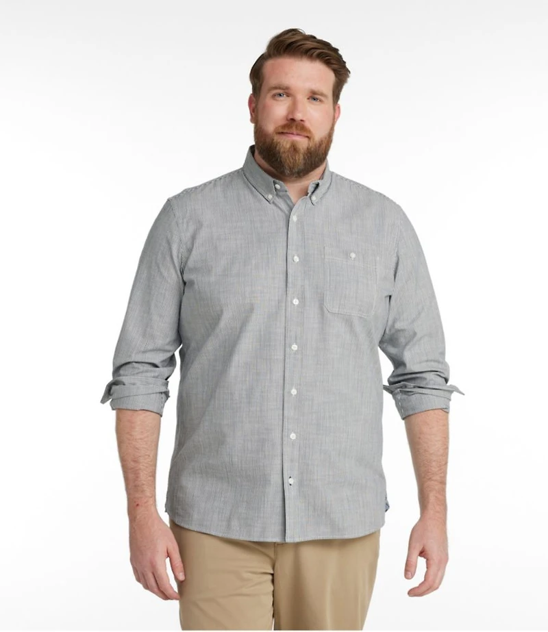 Men's Comfort Stretch Chambray Shirt, Long-Sleeve, Slightly Fitted Untucked Fit, Stripe