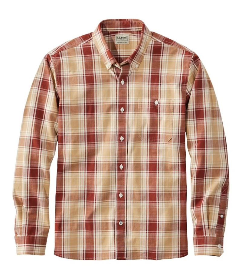 Men's Comfort Stretch® Chambray Shirt, Long-Sleeve, Slightly Fitted Untucked Fit, Plaid