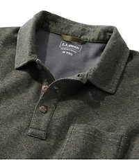 Men's Washed Cotton Double-Knit Polo, Long-Sleeve